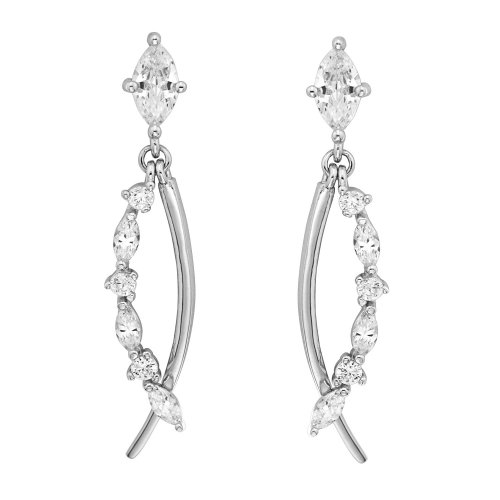 Silver Rh Plated Hinged Cz Hoops 
