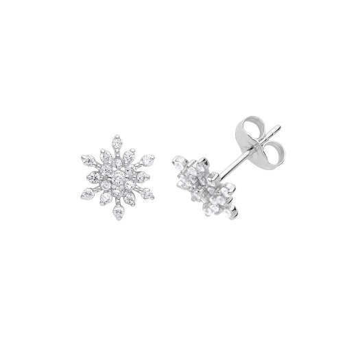 Silver Cz Snowflake Studs 