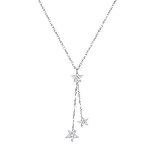 Silver Cz Triple Star Chain Necklet 