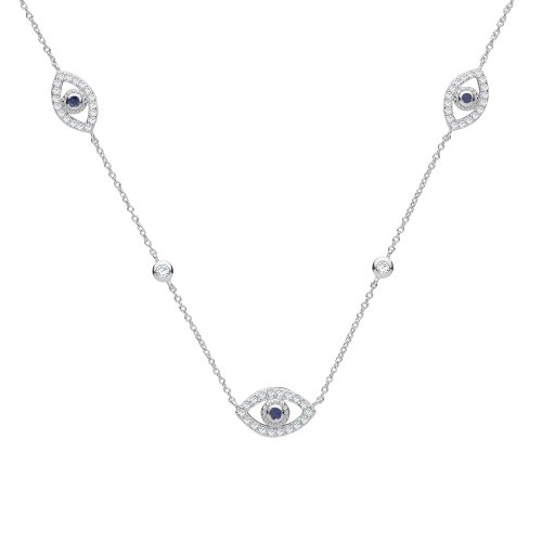 Silver Cz Bezel Set And Evil Eye Necklet 