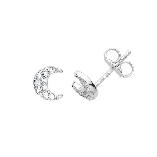 Silver Cz Crescent Moon Studs 