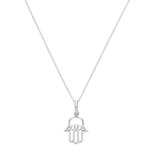 Silver Rhodium Plated Cz Set Hamsa Necklet 