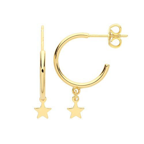 Silver Yellow Gold Plated Start Charm Hoop Drops 