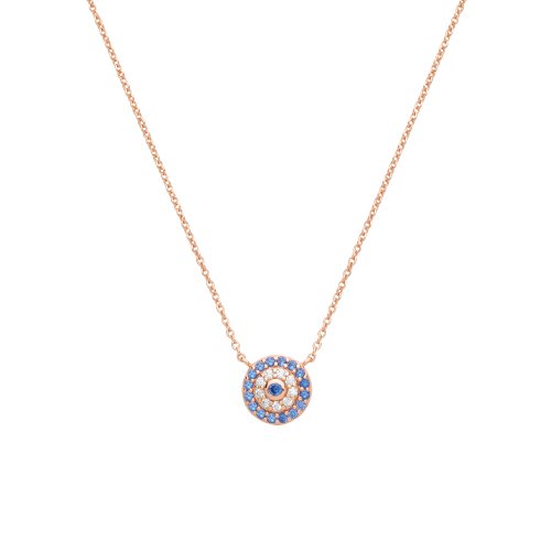 Silver Rose Gold Plated White And Blue Cz Evil Eye Necklet 