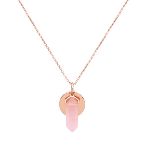 Silver Rose Gold Plated Disc And Pink Quartz Necklet 