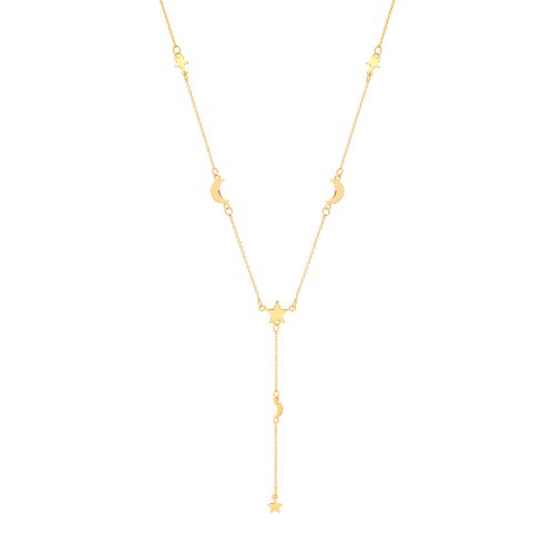 Silver Yellow Gold Plated Crescent Moon And Stars Drop Necklet 