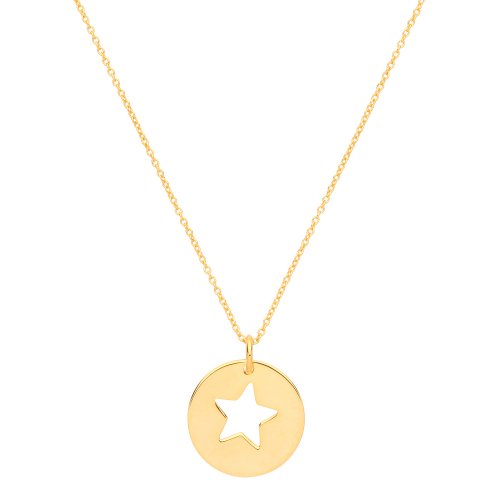 Silver Yellow Gold Plated Star Disc Necklet 