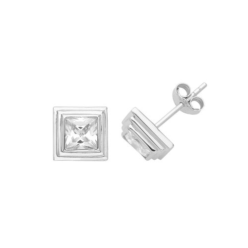 Silver Cz Set Square Studs 