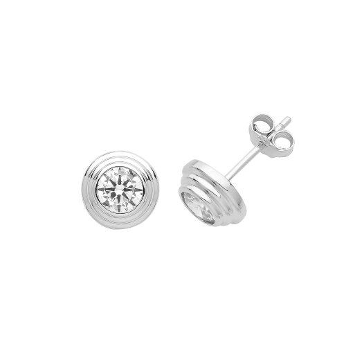 Silver Cz Set Round Studs 