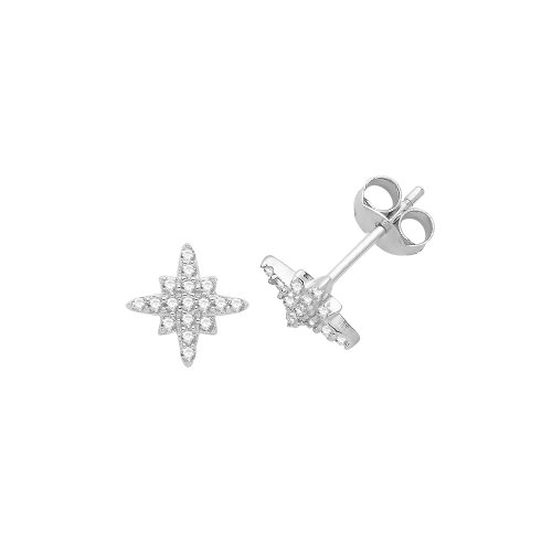 Silver Cz Set Star Studs 