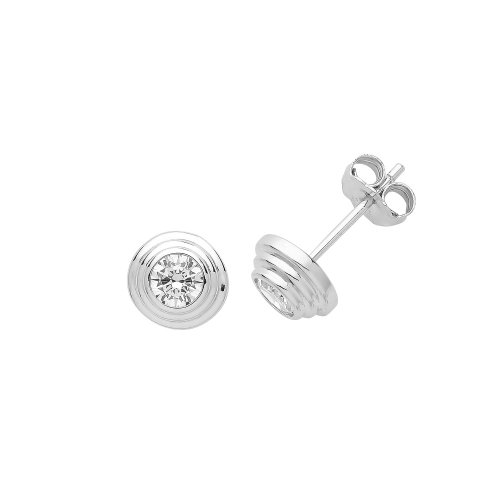 Silver Cz Set Round Studs 
