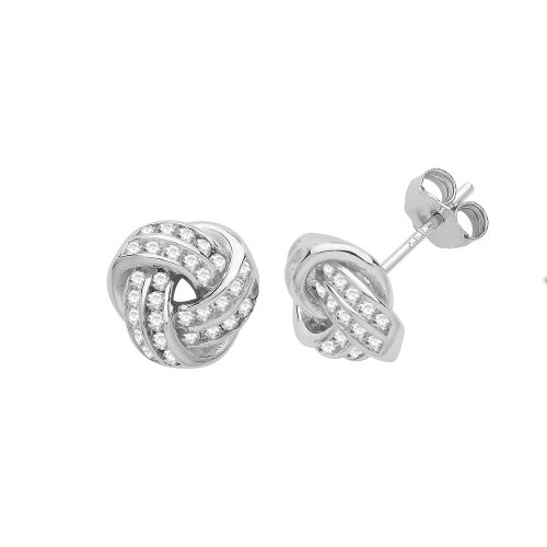 Silver Cz Set Knot Studs 