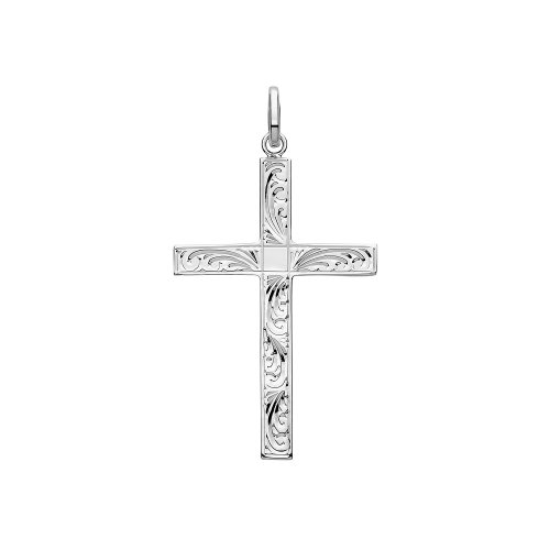 Silver Solid Cross H Engraved 