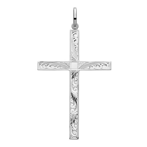 Silver Solid Cross H Engraved 