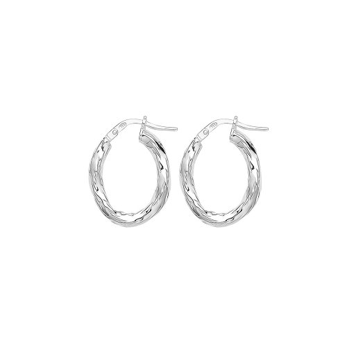 Silver Diamond Cut Oval Hoops G5206-
