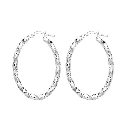 Silver Diamond Cut Oval Hoops G5206-