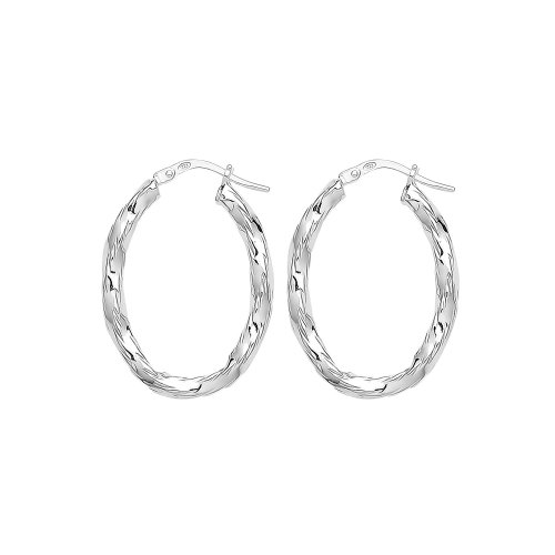 Silver Diamond Cut Oval Hoops G5206-