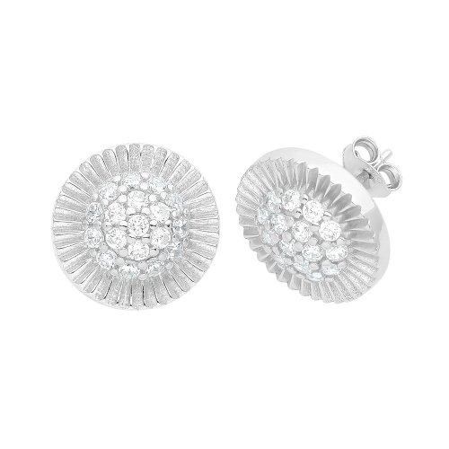 Silver Cz Set Round Studs 