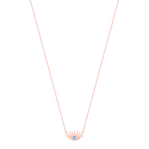 Silver Rose Gold Plated Cz Evil Eye Necklet 