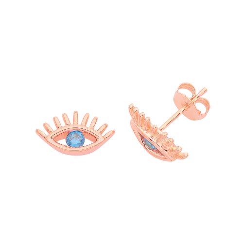 Silver Rose Gold Plated Cz Evil Eye Studs 
