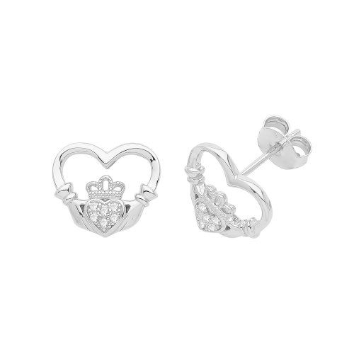 Silver Rhodium Plated Celtic Cladagh Stud 
