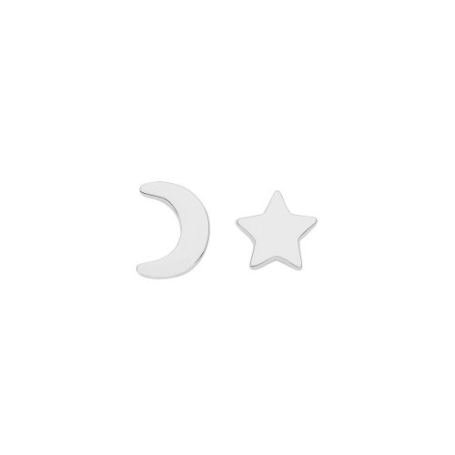 Silver Rhodium Plated Star & Moon Studs 