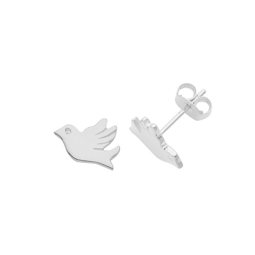 Silver Rhodium Plated  Bird Studs 
