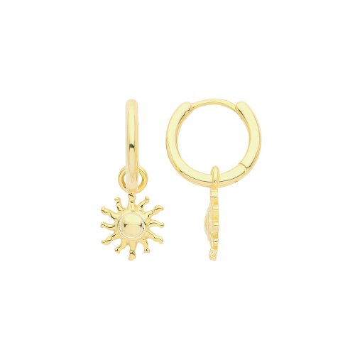 Silver Yellow Gold Plated Sun Charm On Hoops 