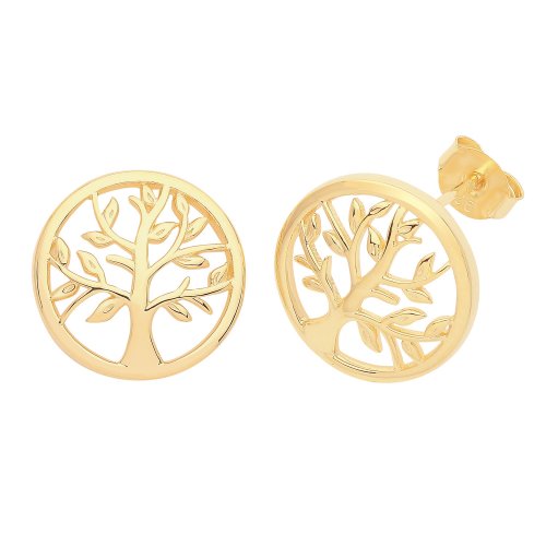 Silver Yellow Gold Plated Tree Of Life Studs 