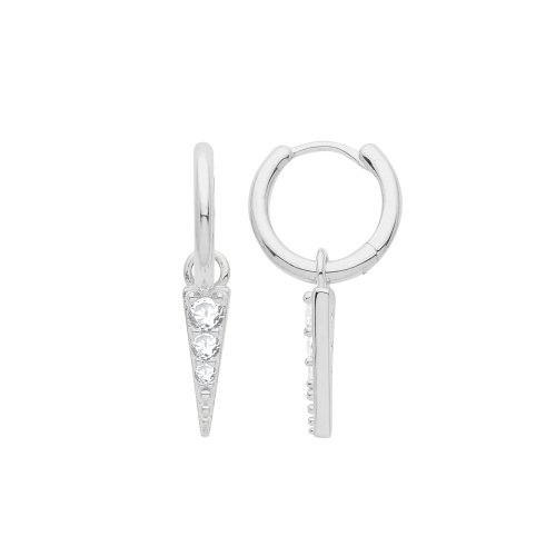 Silver Rhodium Plated Cz Set Spike Charm On Hoop 