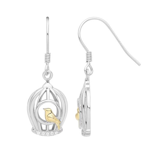 Silver Rhodium & Yellow Gold Plated Bird Cage Drops 