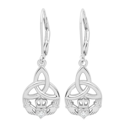 Silver Rhodium Plated Celtic Cladagh Drops 