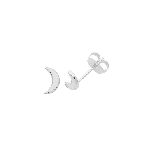 Silver Rhodium Plated Moon Studs 