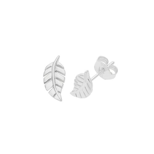Silver Rhodium Plated Leaf Studs 