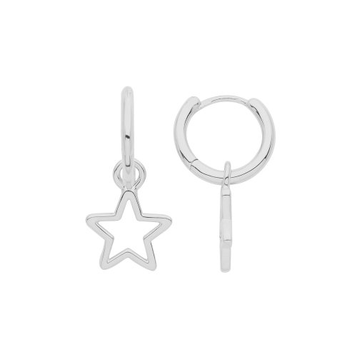 Silver Rhodium Plated Start Charm On Hoops 