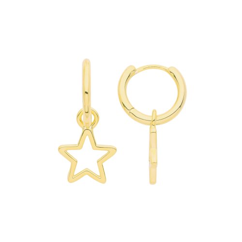 Silver Yellow Gold Plated Start Charm On Hoops 