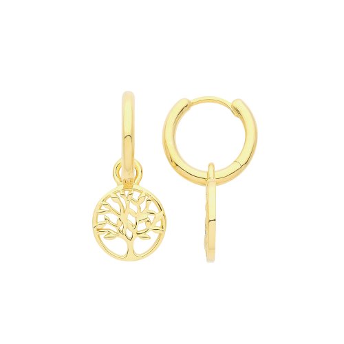 Silver Yellow Gold Plated Tree Of Life Charm On Hoop 