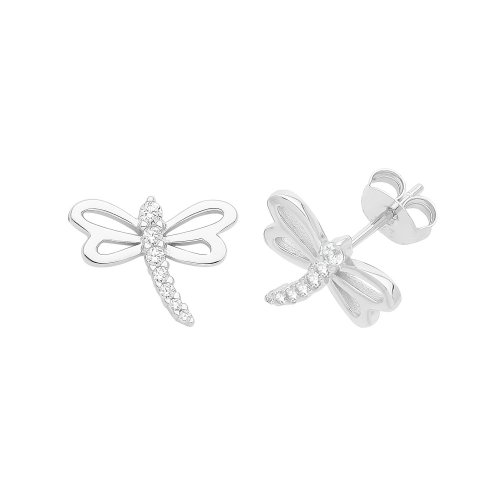 Silver Rhodium Plated Dragonfly Studs 