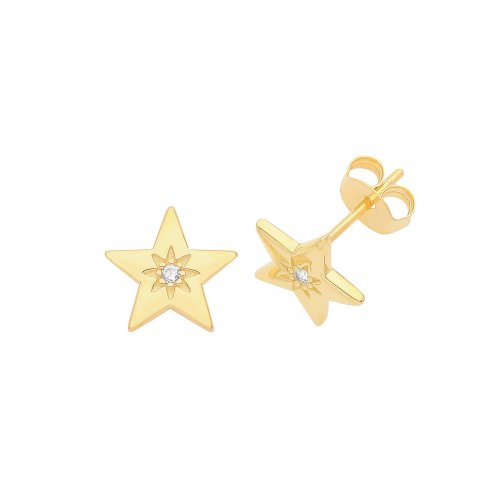 Silver Yellow Gold Plated Cz Set Star Studs 