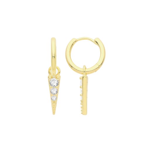 Silver Yellow Gold Plated Cz Set Spike Charm On Hoop 