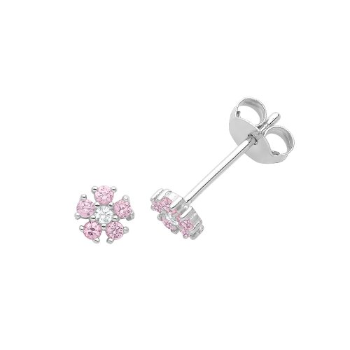 Silver Cz Flower Studs 