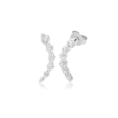 Silver Rhodium Plated Cz Studs Climber 