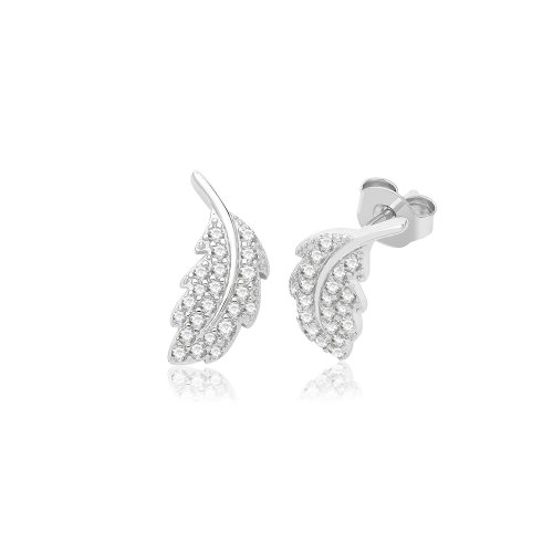 Silver Rhodium Plated Cz Leaf Climber 