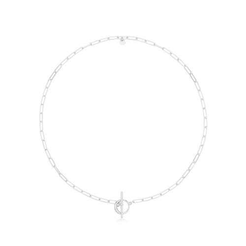 Silver Rhodium Plated Paperclip Link T-bar Necklet 