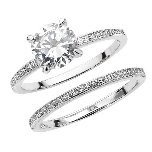 Silver Cz Solitaire Bridal Set 