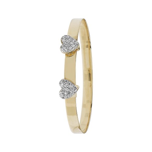 9ct Gold Babies' Expandable Cz Double Heart Bangle 