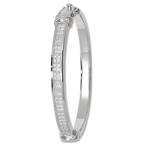 Silver Cz 2 Row Hinged Oval Bangle 