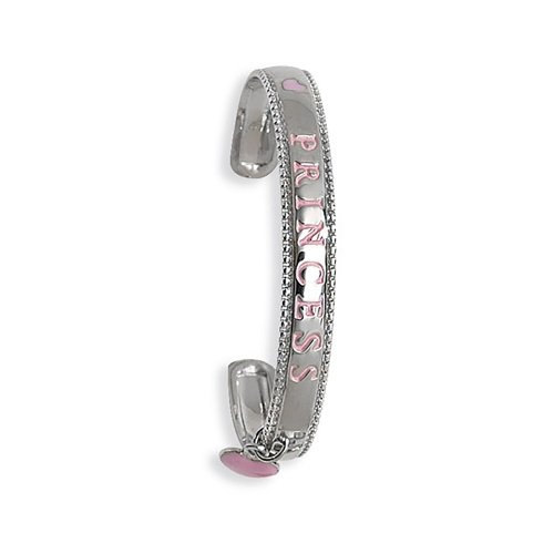 Silver Babies' Pink Heart Charm Princess Bangle 