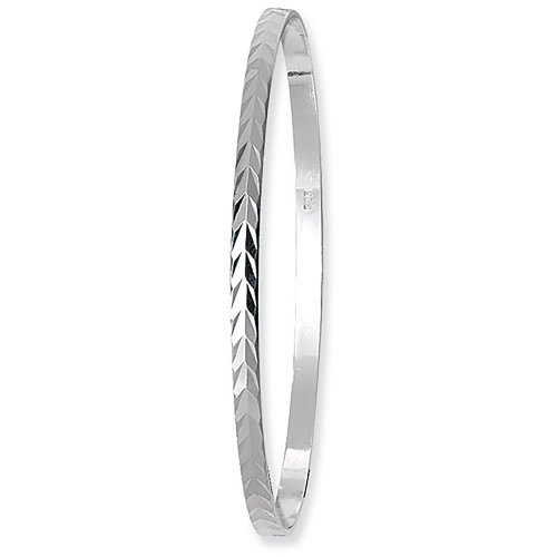 Silver Diamond Cut Round Bangle 