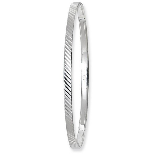 Silver Diamond Cut Round Bangle 
